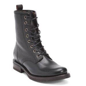 FRYE Black Made In Mexico Leather Veronica Combat Boots